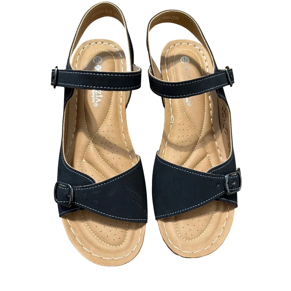 Patrizia‎ by Spring Step Shantay Navy Blue Wedge Slingback Sandals Womens 10